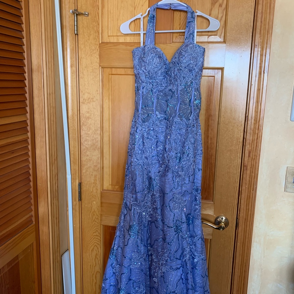 Jovani Periwinkle prom dress with glitter size 8 - Picture 6 of 9